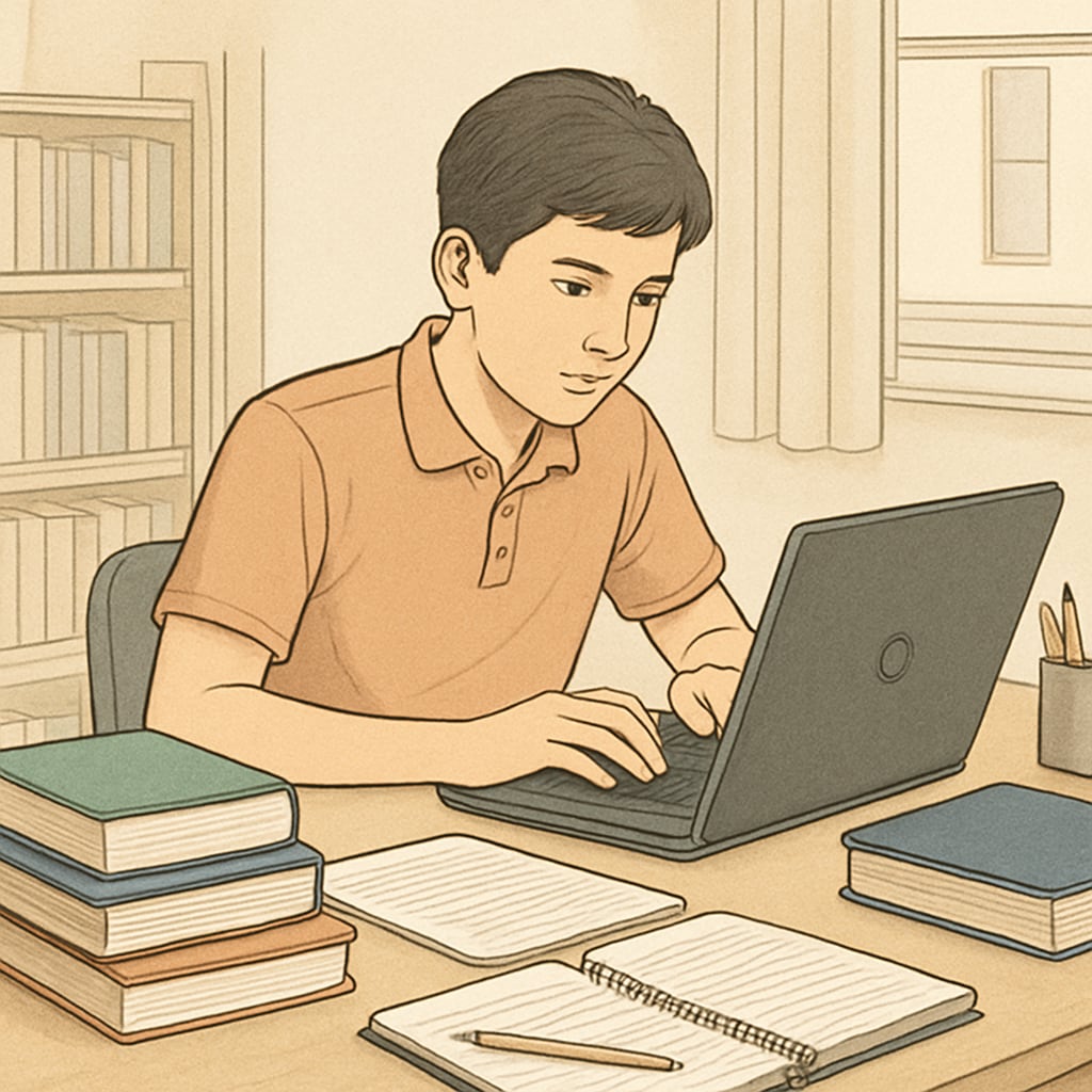 High school student catching up on academic credits through online learning.