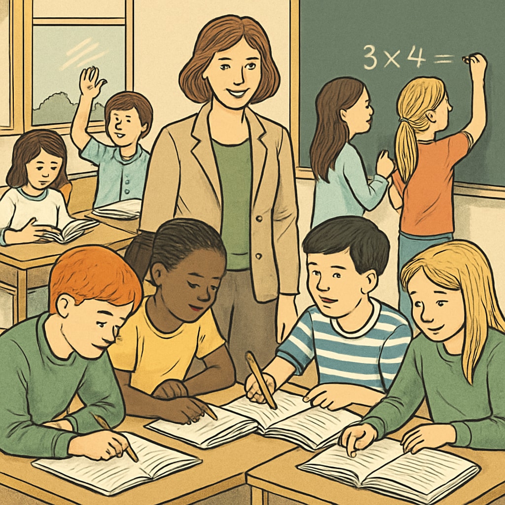 A classroom setting where students are engaged in collaborative activities, emphasizing diverse learning approaches. Students working in groups in a classroom, showcasing diverse learning methods.