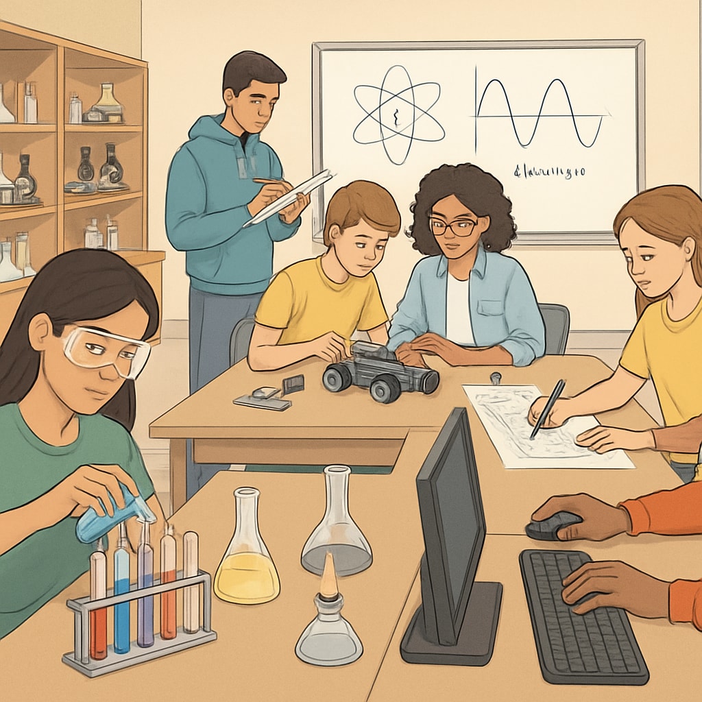 High school students participating in STEM activities to prepare for higher education.