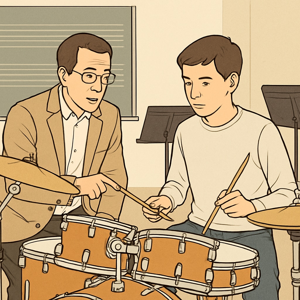 A scene from the movie Whiplash teacher-student drum practice scene illustrating strict discipline