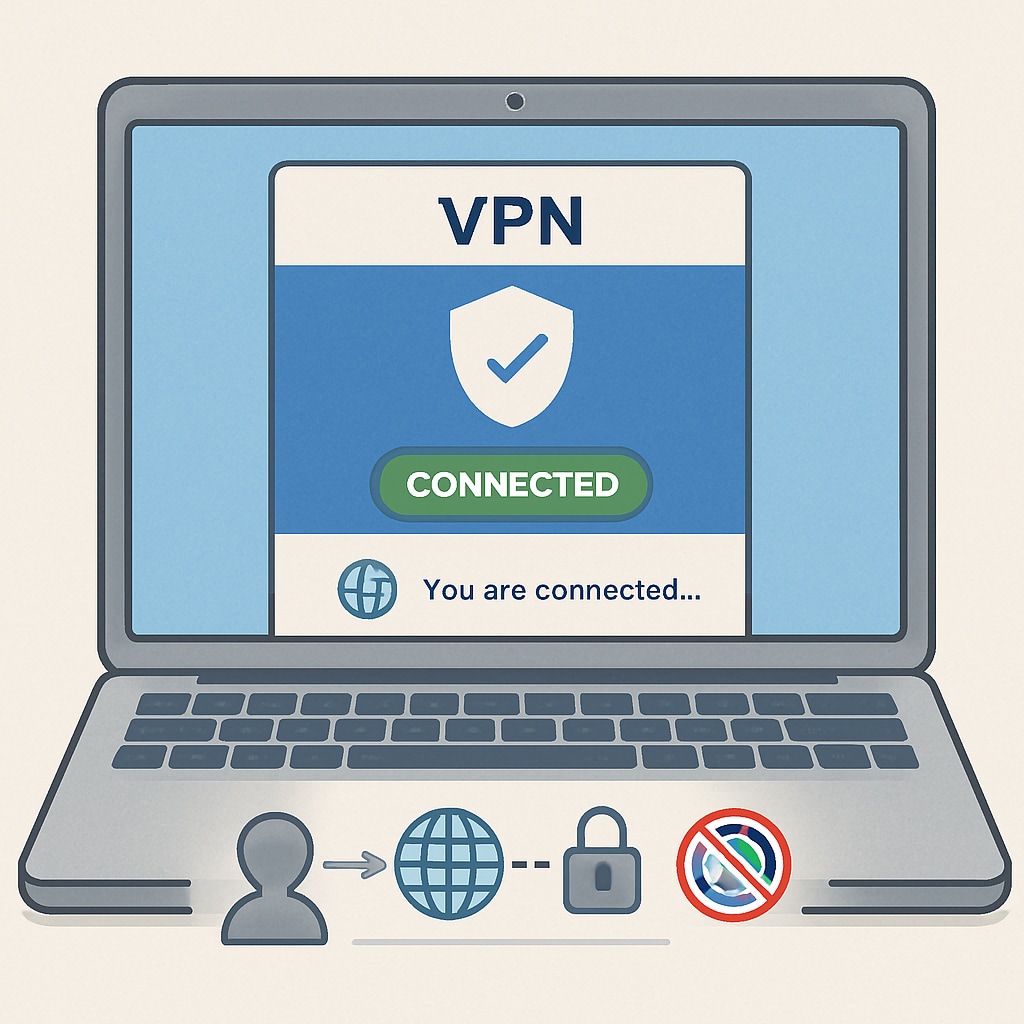 A laptop screen with a VPN interface open, showing users bypassing internet restrictions. VPN interface demonstrating methods to bypass age verification and UK regulations.
