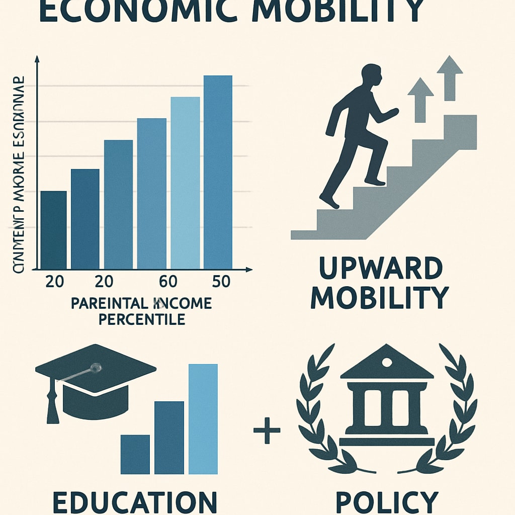 A data visualization showcasing economic mobility trends, emphasizing the role of education and policy in shaping upward movement. Chart showing economic mobility trends and factors impacting class dynamics