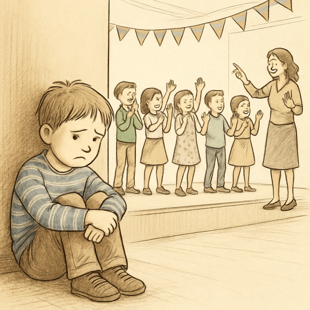 A child excluded from a school activity due to financial constraints.