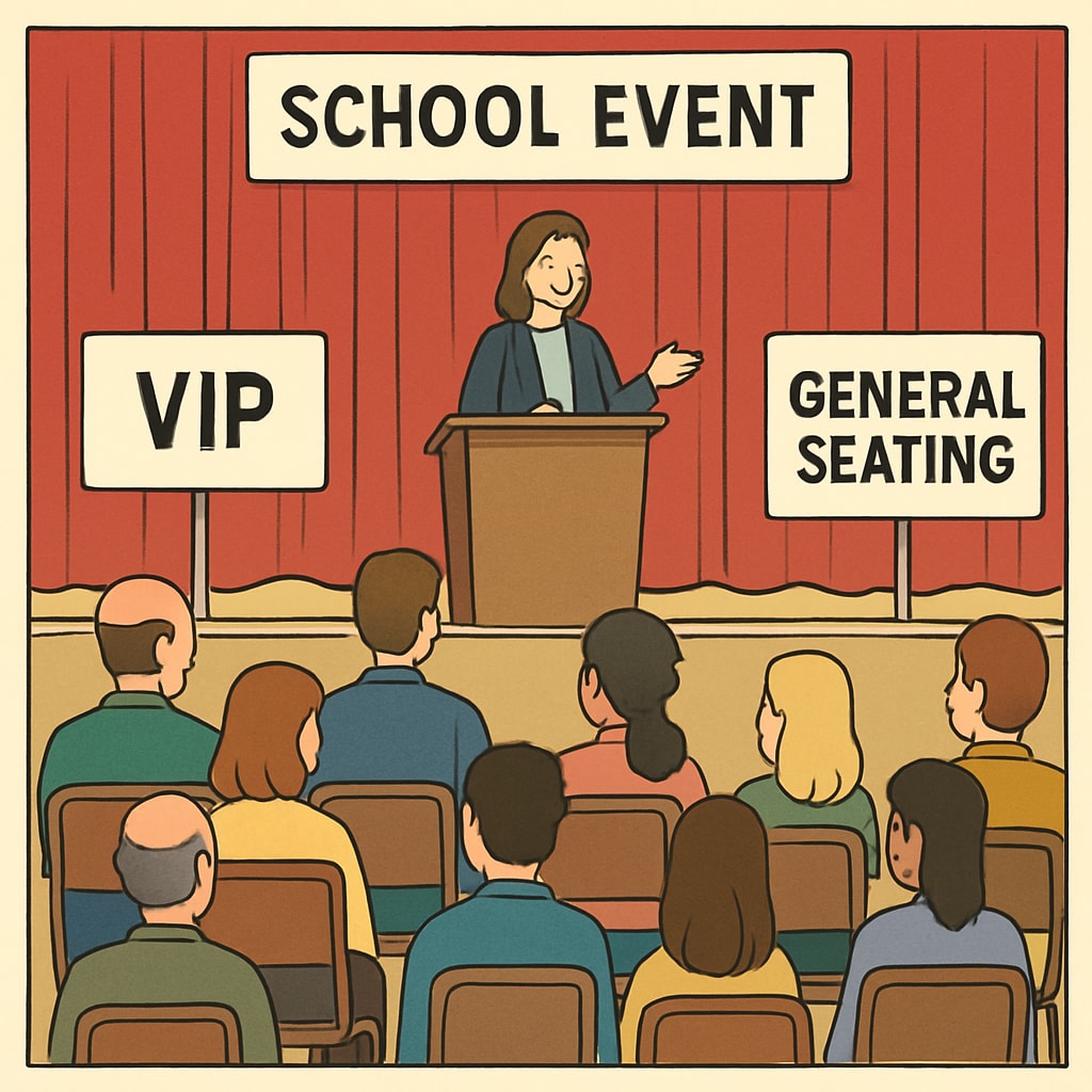 A school event showcasing separate seating areas labeled
