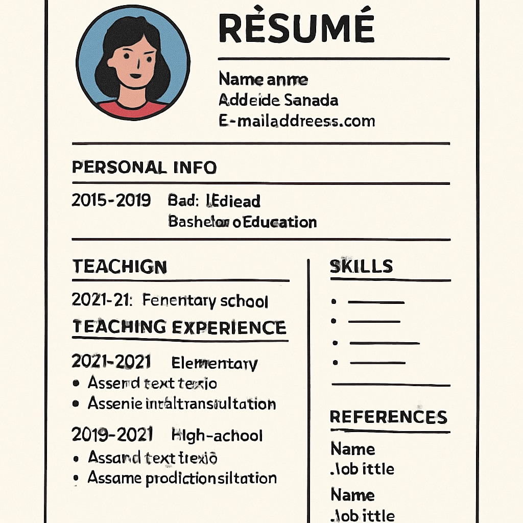 Close-up of a well-organized resume designed for a teaching position in Canada. Sample Canadian teaching resume with professional layout.