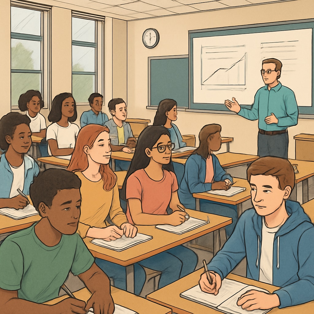 A diverse group of university students attending a lecture at a mid-sized, modern campus. University students in a lecture hall, symbolizing diverse education opportunities.