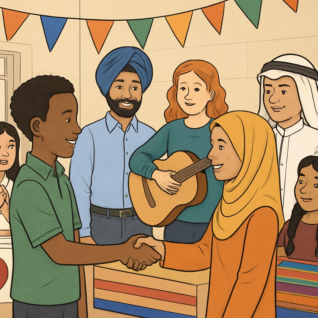 A diverse group of students participating in a cultural event at school, symbolizing inclusivity and wokeness in education. Students at a multicultural school event demonstrating inclusivity and wokeness.