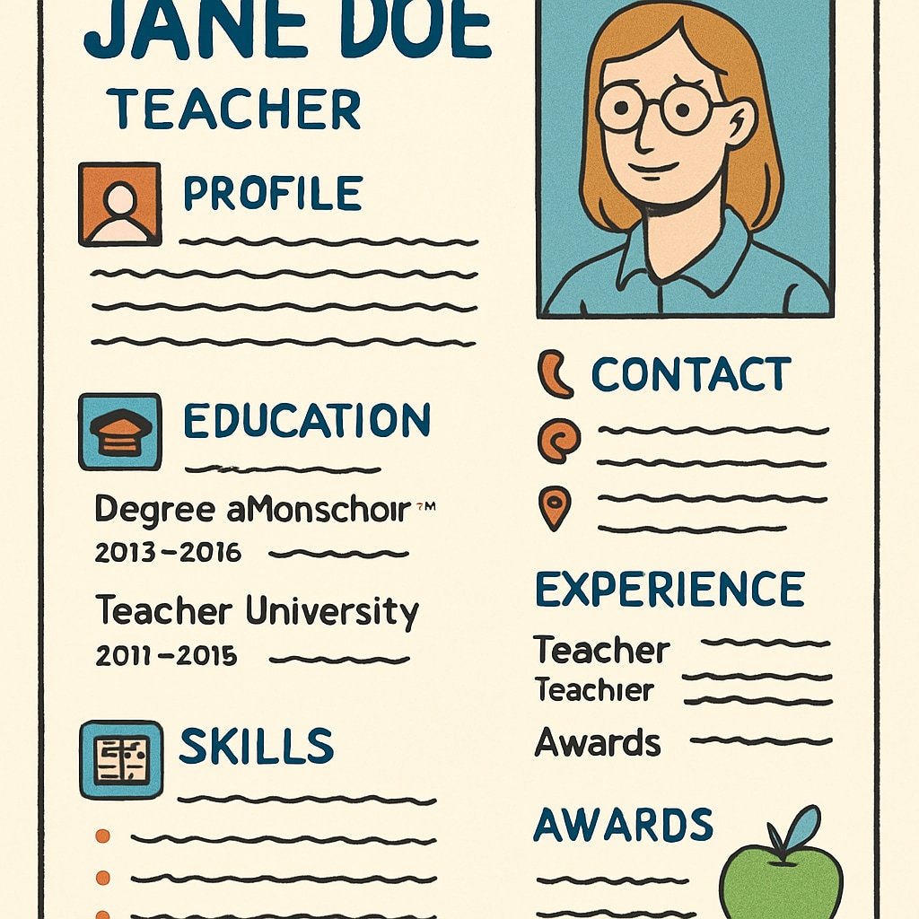 A well-organized, professional resume layout suitable for Canadian teaching positions. Professional resume template for Canadian K12 teaching jobs