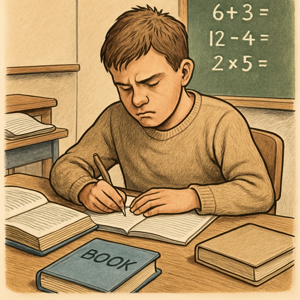 A student with learning disabilities studying in a classroom setting, representing persistence in overcoming educational barriers. Learning disabilities in education - student studying in classroom