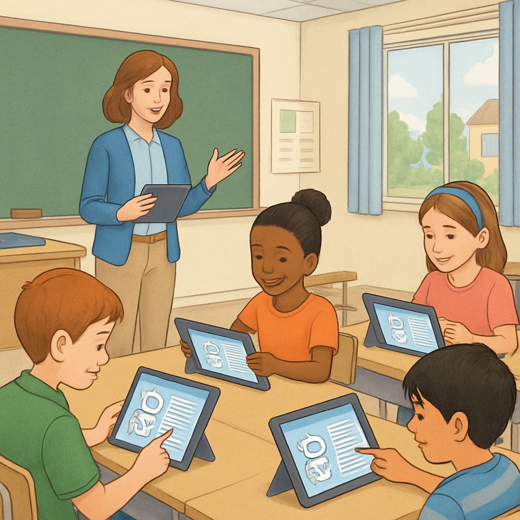 Students using AI tools in a classroom environment to enhance learning.