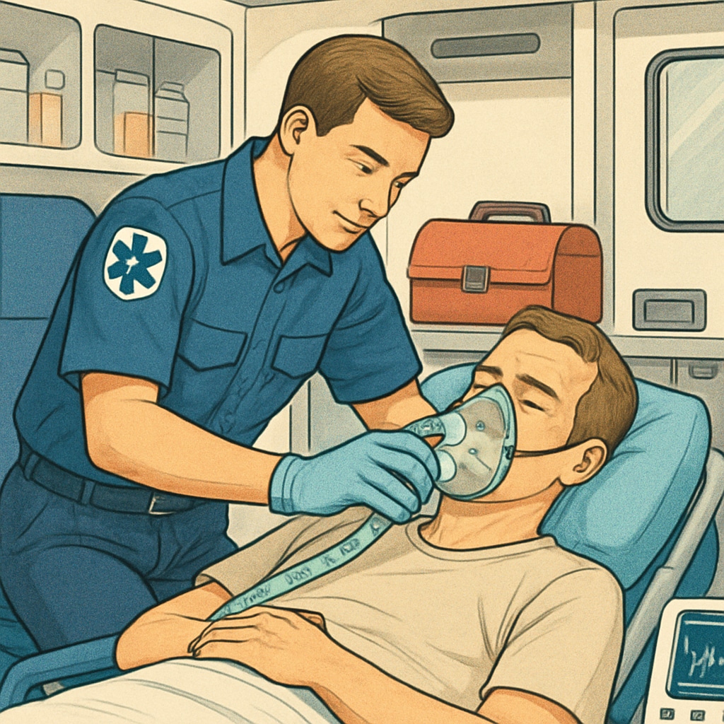 EMT experience in healthcare depicted through patient care in an ambulance.