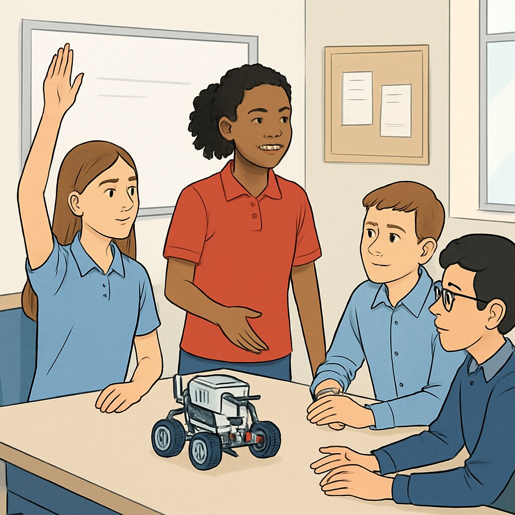 A group of students engaged in a collaborative extracurricular activity, such as robotics or debate, showcasing leadership and teamwork. Students participating in extracurricular activities, a key part of Harvard admissions.