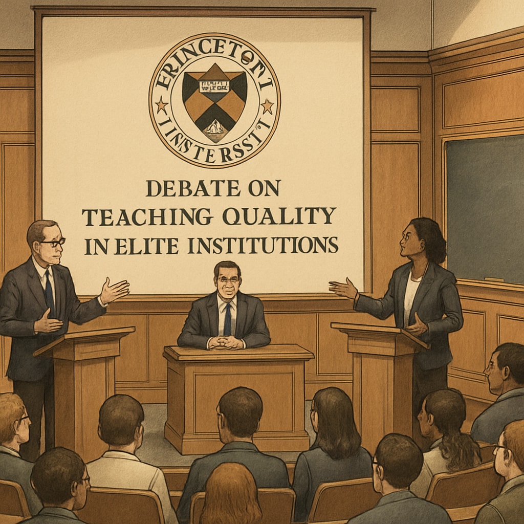 A lecture hall at Princeton University, highlighting the debate over teaching quality in elite institutions. Princeton University lecture hall emphasizing teaching quality concerns