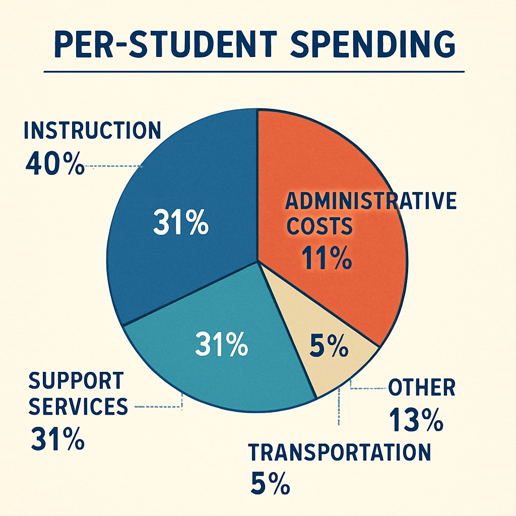 A breakdown chart illustrating the components of per-student spending, including transportation and administrative costs. Chart showing how per-student spending is divided into components like transportation and administration.