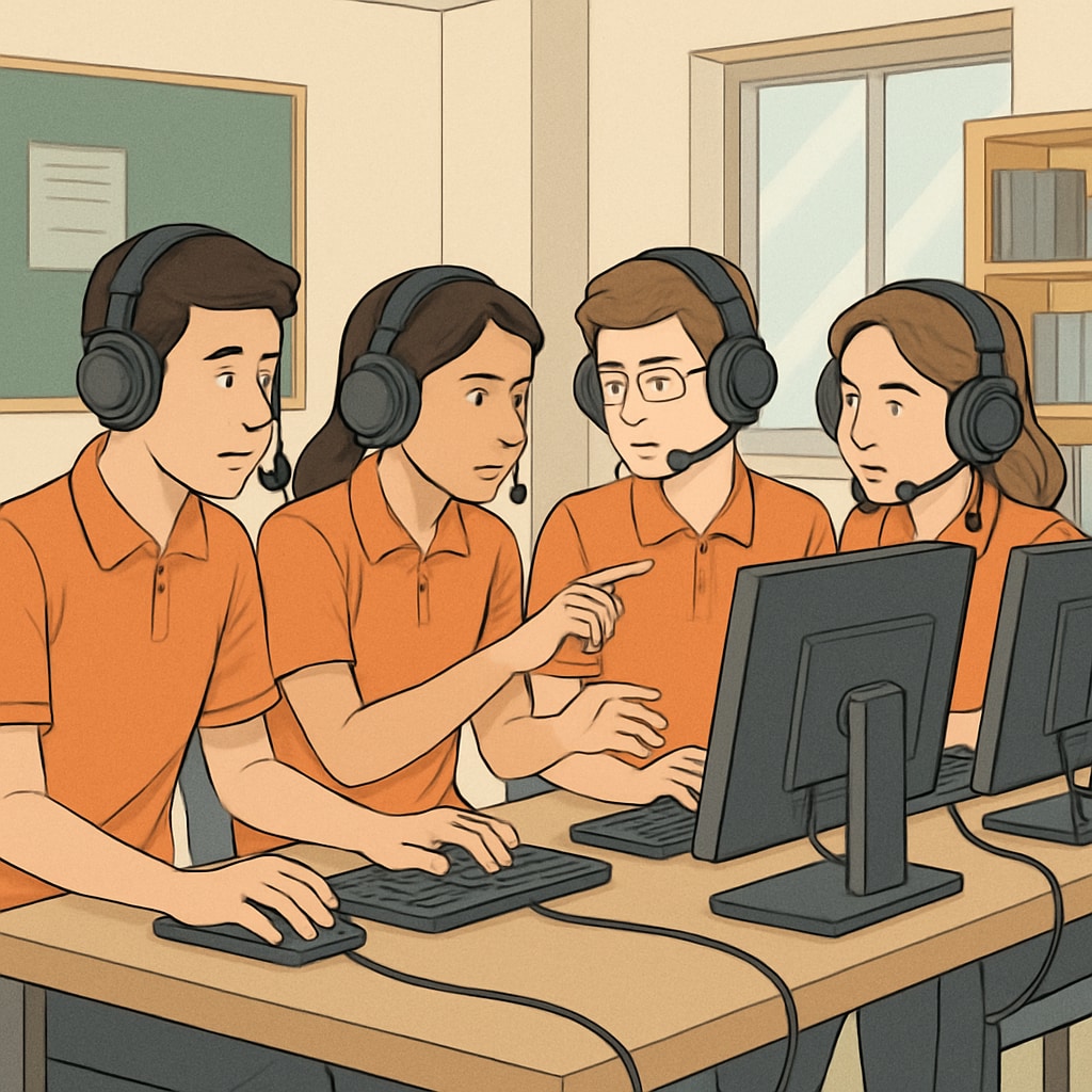 A group of students engaged in an esports competition, showcasing teamwork and focus. Students participating in an esports competition, demonstrating collaboration and focus.