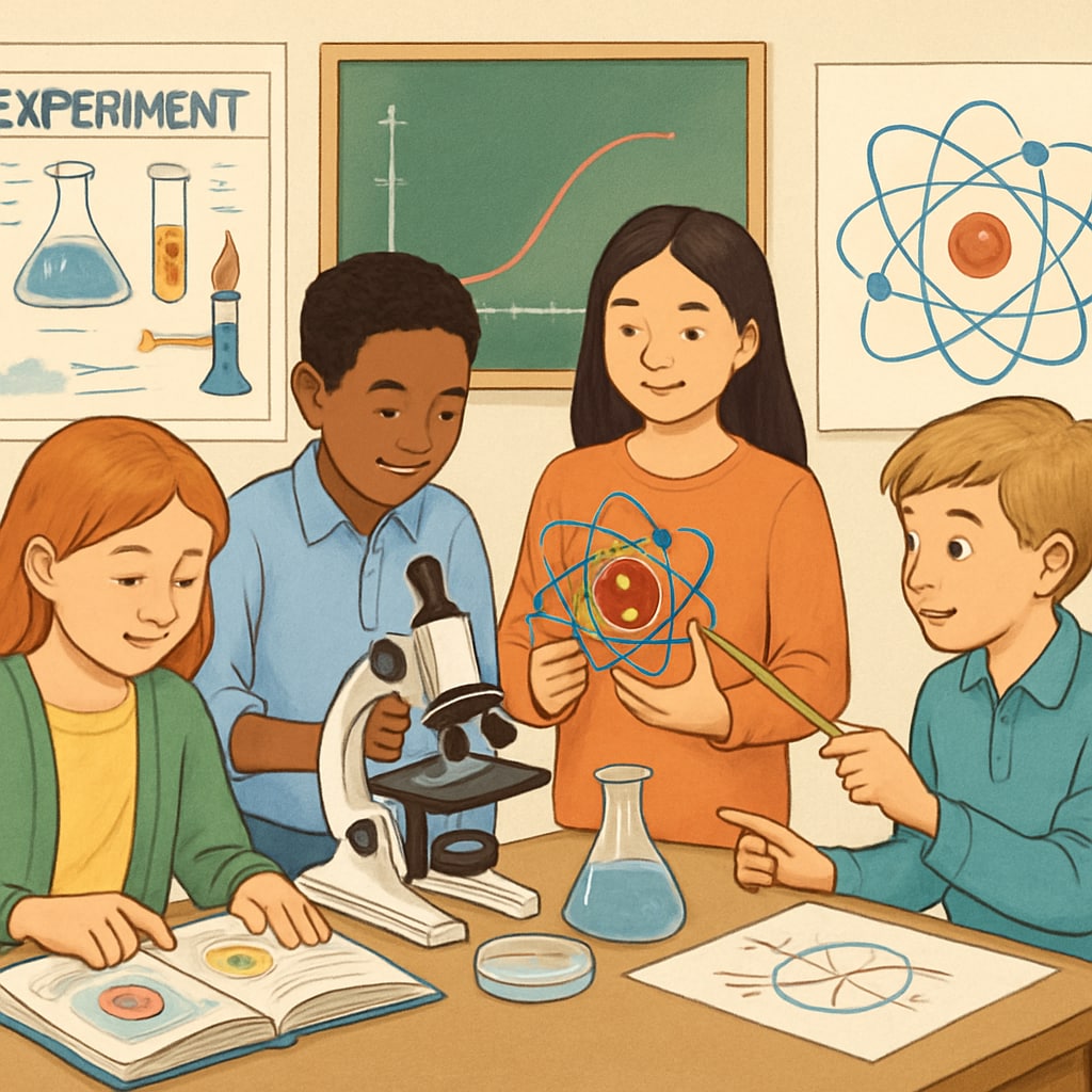 Students performing a hands-on lab experiment with visual aids, showcasing the role of differentiated instruction in science classrooms. Students engaged in a science experiment using visual aids and differentiated instruction.