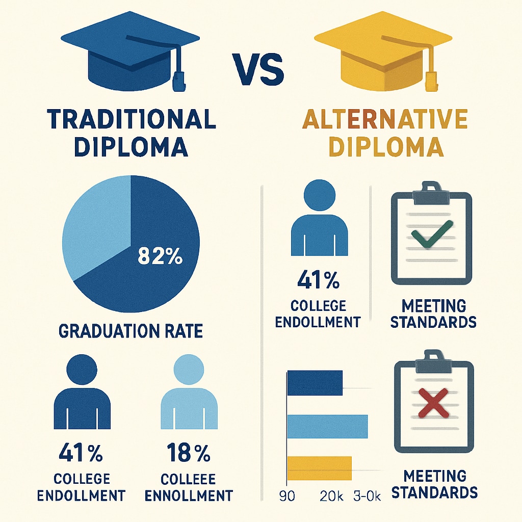 Infographic comparing traditional and modified diploma outcomes.