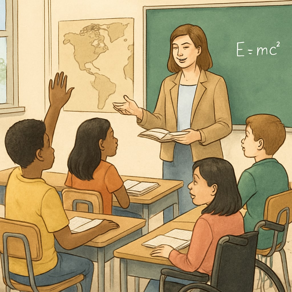 Students in a classroom engaging with a teacher, highlighting the diversity of perspectives in education. Classroom discussion showing the importance of diverse perspectives in education.