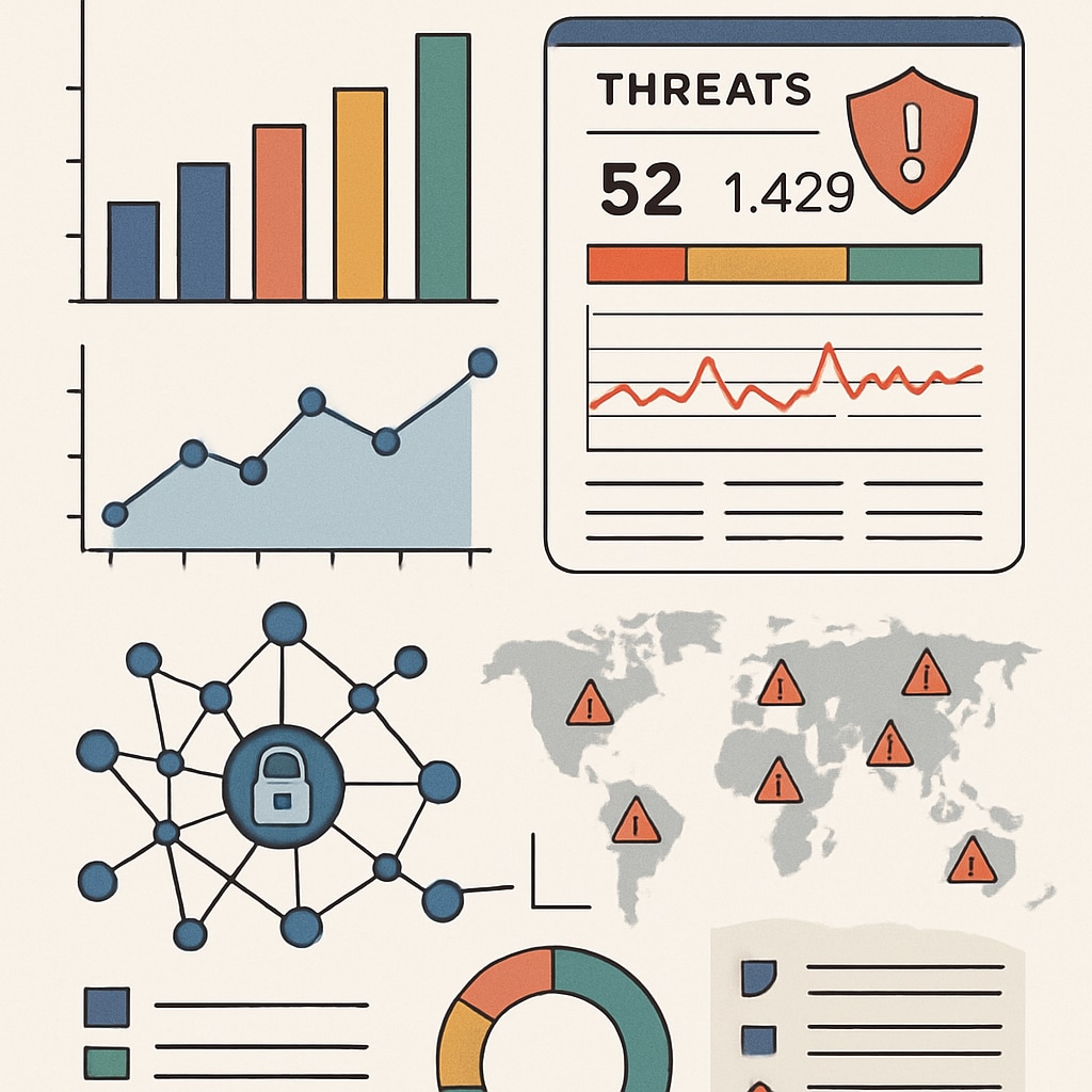 A representation of data visualization tools and cybersecurity threat analysis dashboards. Data visualization tools and cybersecurity analysis display