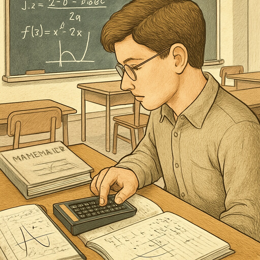 A student using an RPN calculator during a mathematics lesson, emphasizing the learning process. Student using RPN calculator to improve mathematical thinking in education.