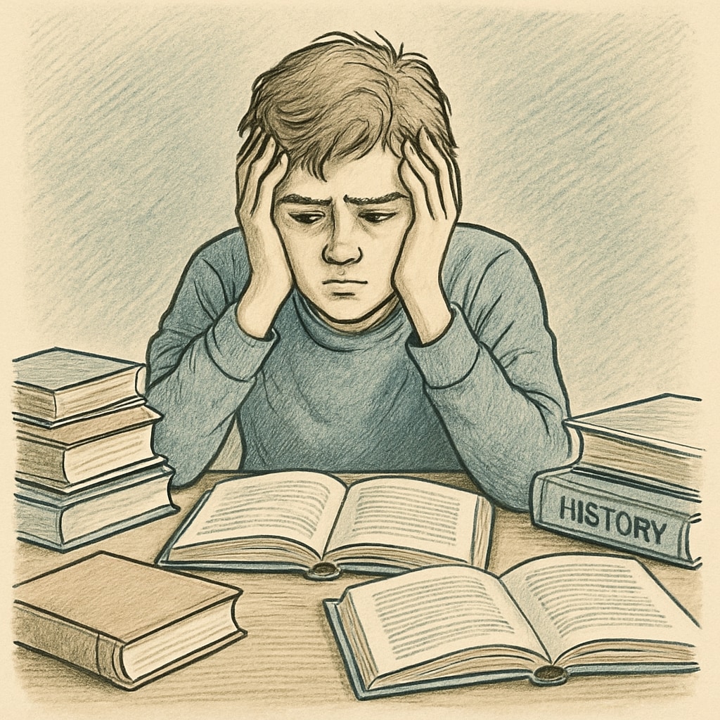 A frustrated teenager sitting at a desk with school books, symbolizing barriers to education. Teenager with special education needs facing challenges with school applications.