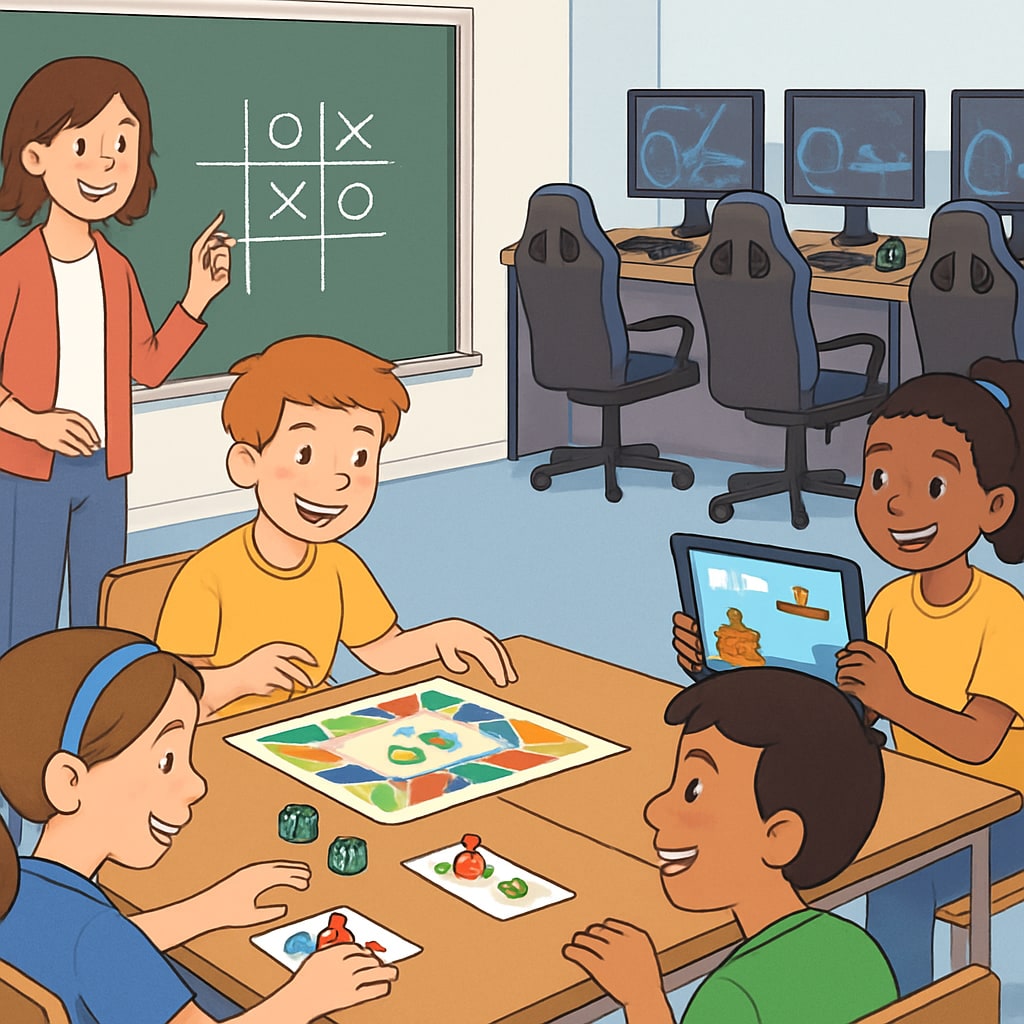 Students participating in gamification and esports education activities in a classroom setting.