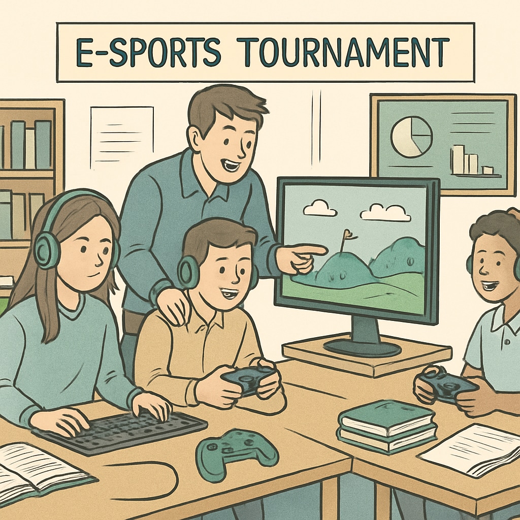 Students competing in an esports tournament that combines educational content with gaming.
