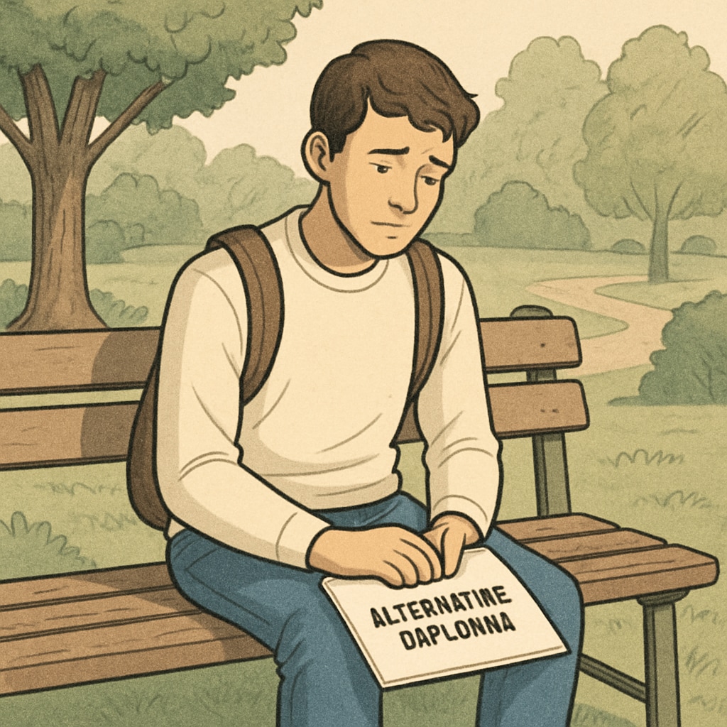 A reflective student sitting alone, representing alternative diploma challenges.