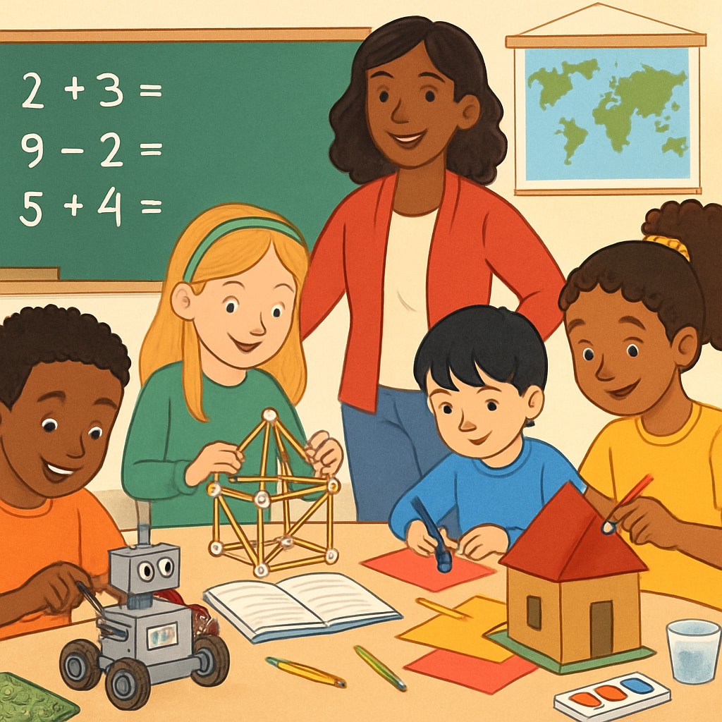Diverse classroom with students collaborating, symbolizing inclusive education.
