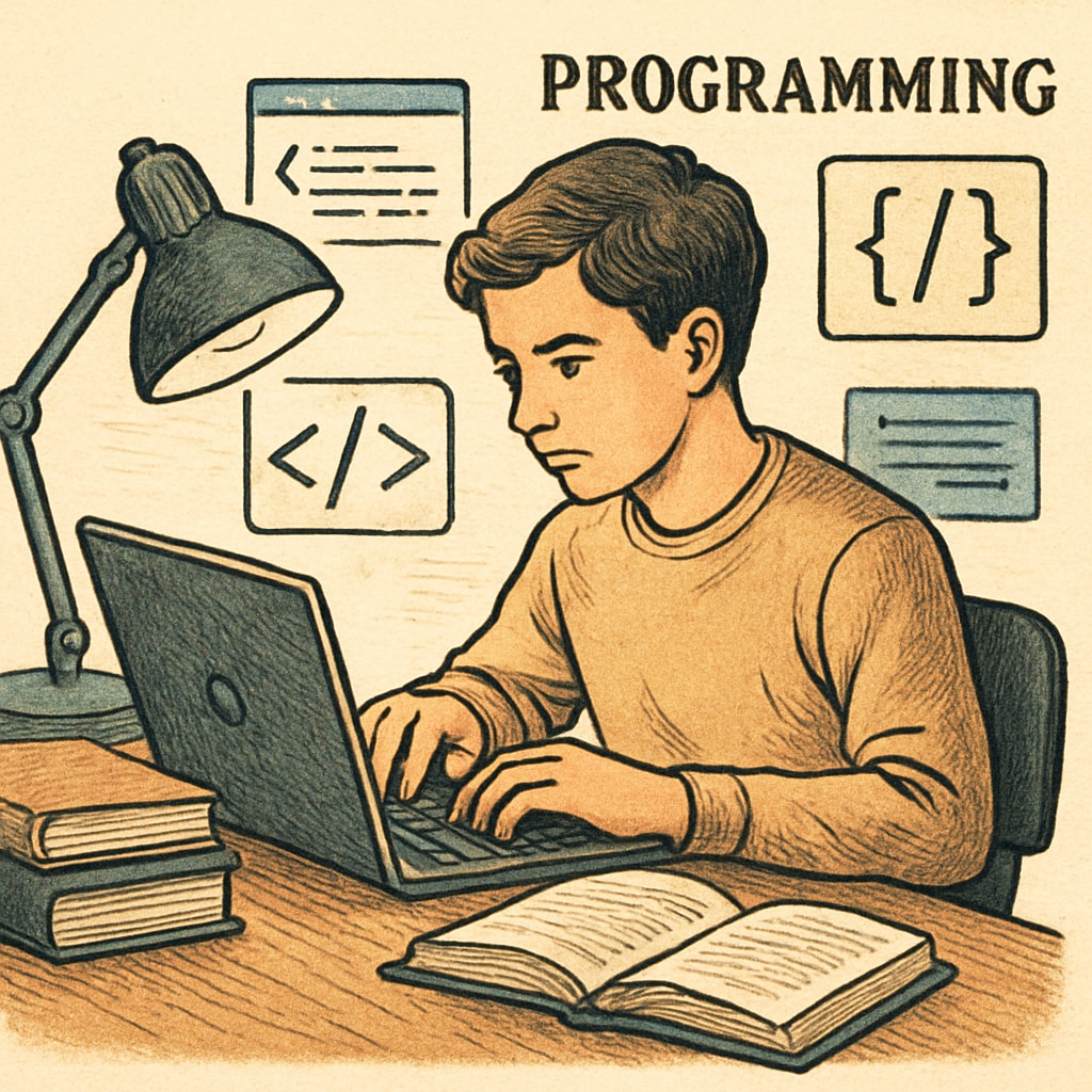 A student coding on a laptop, symbolizing programming as a major IT discipline. A student coding on a laptop, representing