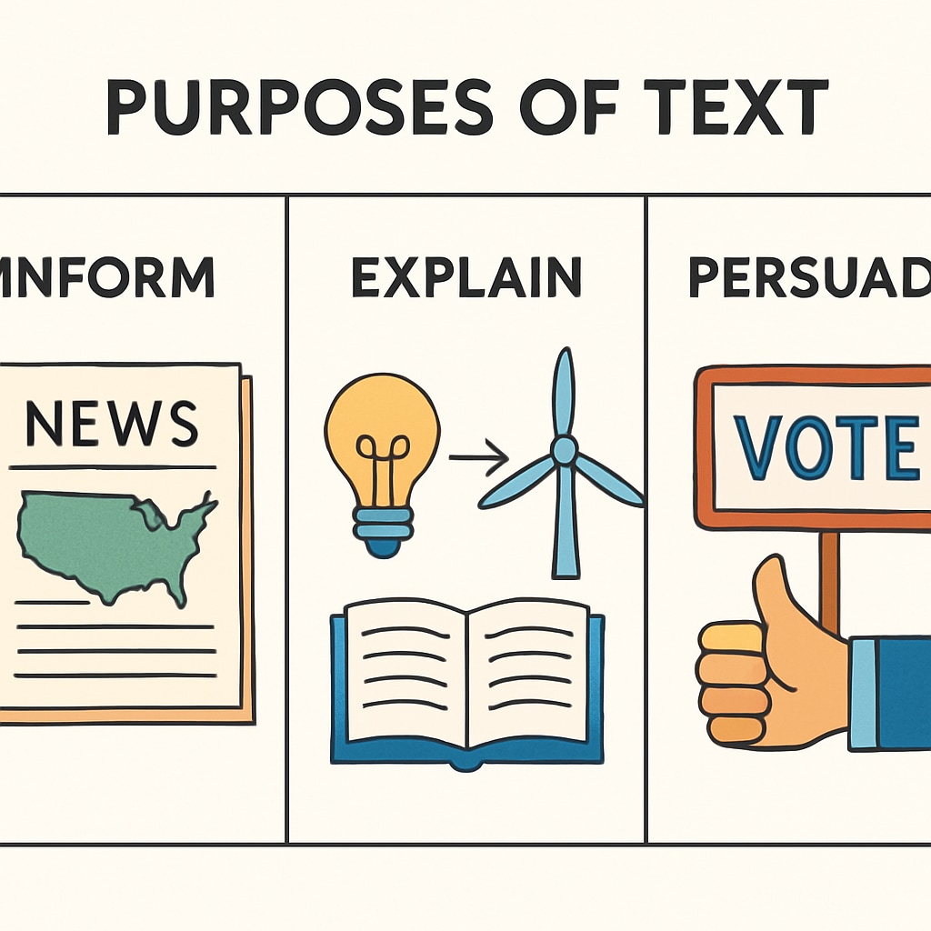 Diagram illustrating Functional English text purposes: inform, explain, persuade.