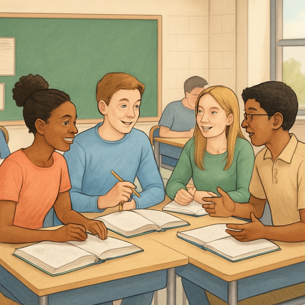 A classroom setting with students engaged in group learning activities to symbolize research on effective learning strategies. Students in a classroom participating in group learning activities for a research study on effective learning methods.