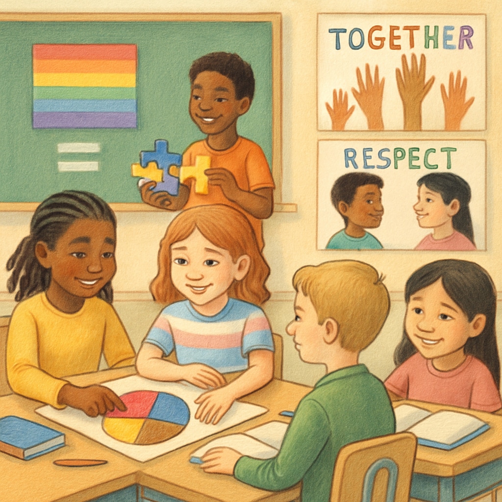 Classroom promoting inclusivity with transgender student participation.