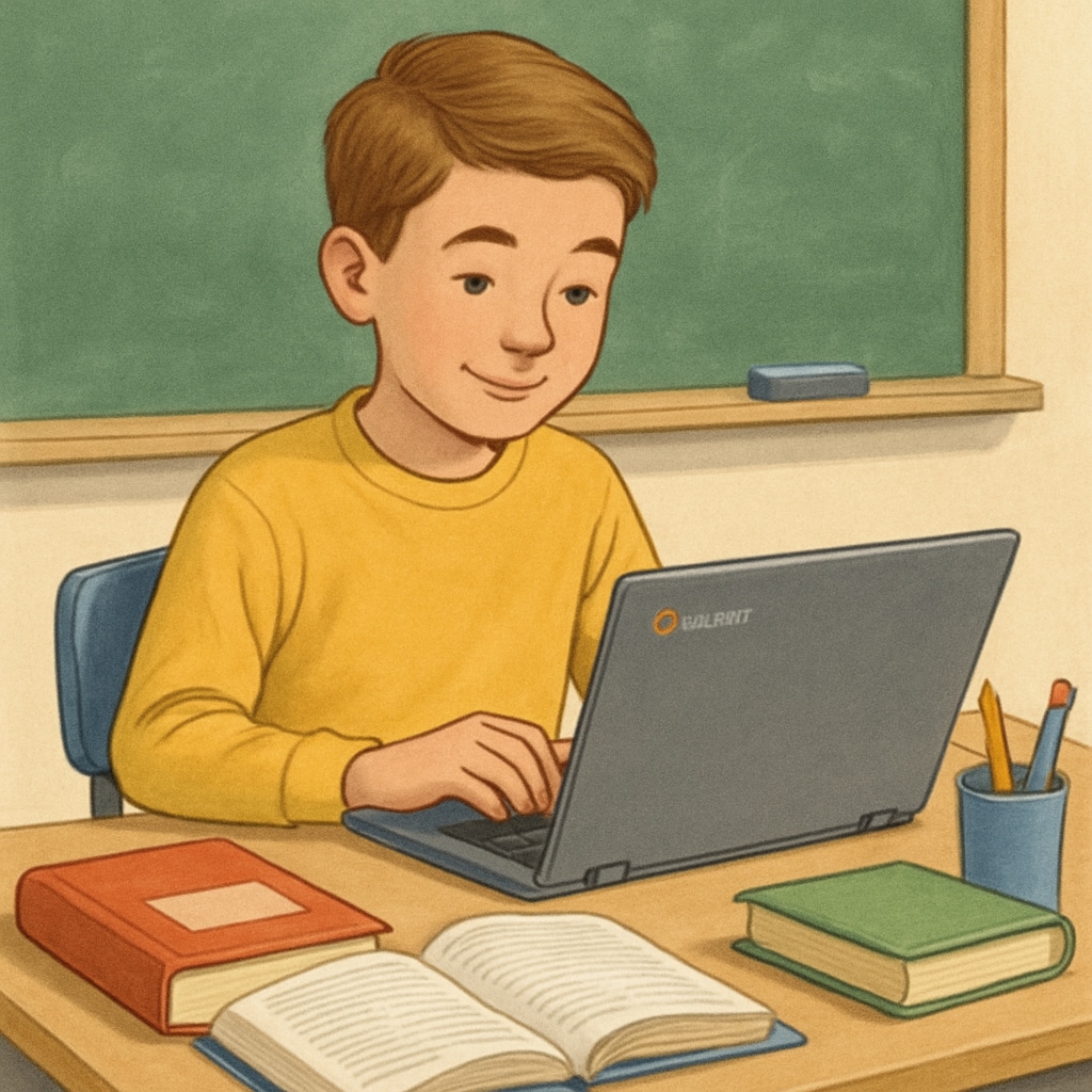A student using a Chromebook in a classroom setting, symbolizing streamlined education technology. A student using a Chromebook in a classroom setting, highlighting education technology.
