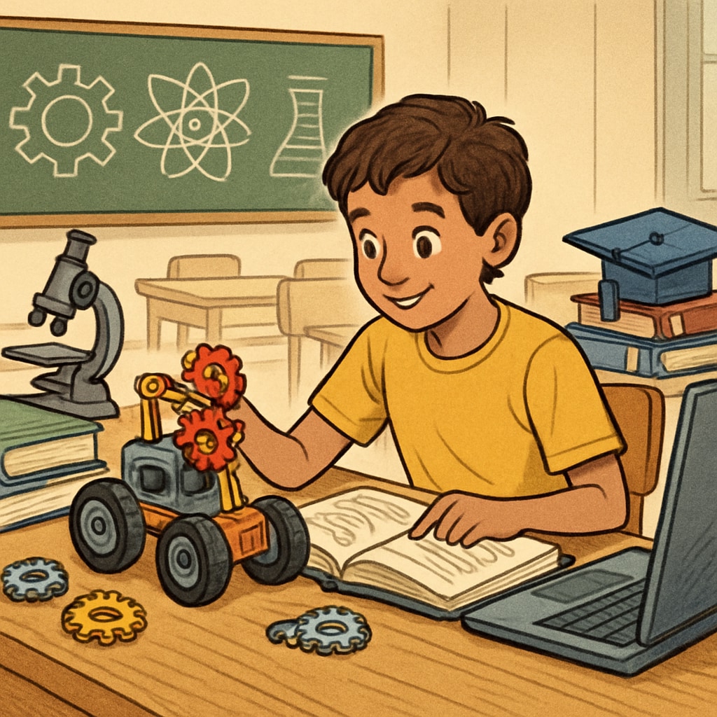 A young student actively participating in a STEM workshop, symbolizing early academic preparation. Student in a STEM workshop focused on academic preparation for U.S. graduate schools.