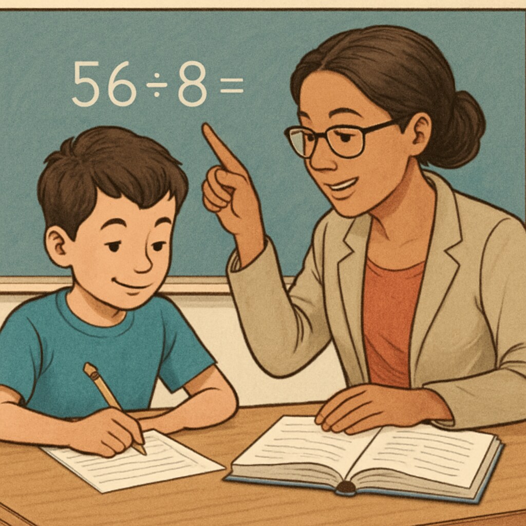 A young student working on a math problem with a teacher, illustrating a collaborative and supportive learning environment. Student and teacher working on math to show the importance of math education, learning motivation, and education communication.