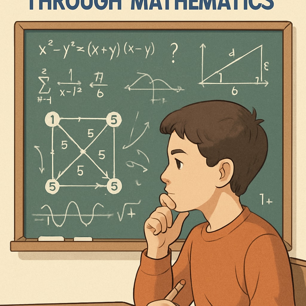 A visual representation of critical thinking development through mathematics, such as a student solving a complex puzzle or diagram. A student solving a puzzle to illustrate critical thinking development in math education, learning motivation, and education communication.