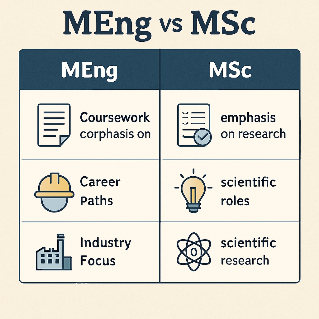 Chart comparing MEng and MSc programs in design engineering.