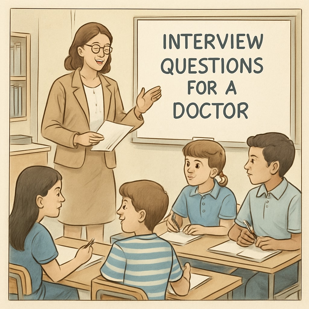 A teacher guiding students as they prepare interview questions for a medical professional. Teacher helping students prepare for a doctor interview project.