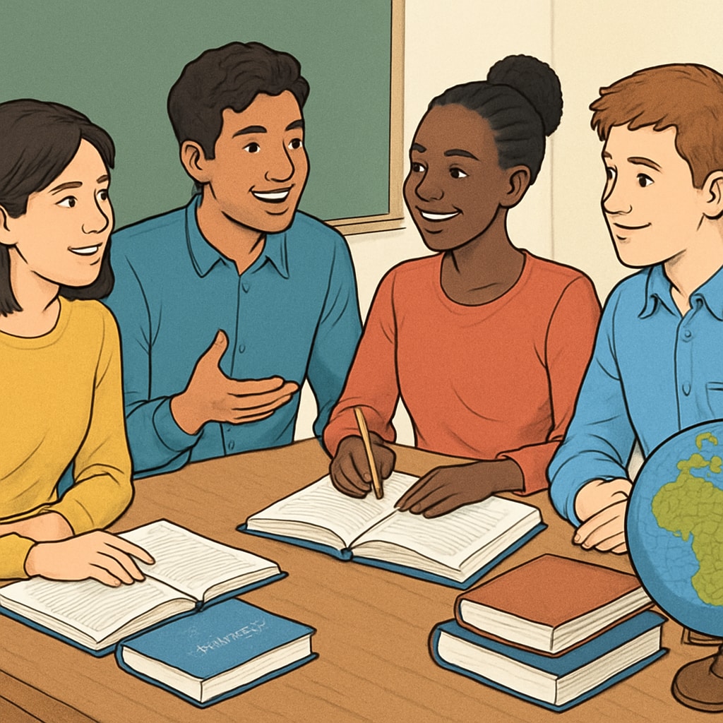 A diverse group of international students discussing their study plans, symbolizing global education opportunities. Group of international students discussing their study plans, representing global opportunities for U.S. master's degree applicants.