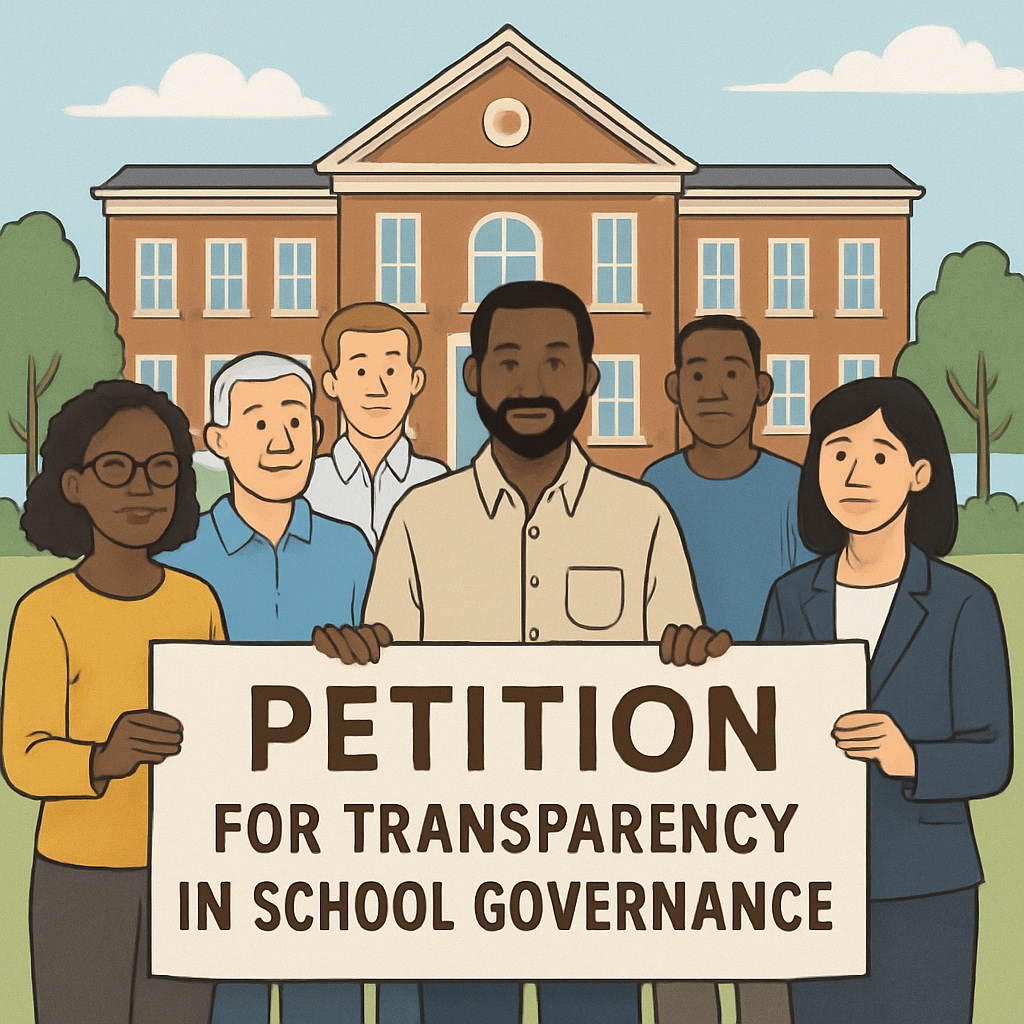 A community petition advocating for transparency in school governance. Community petition for transparency in school governance and board member history.