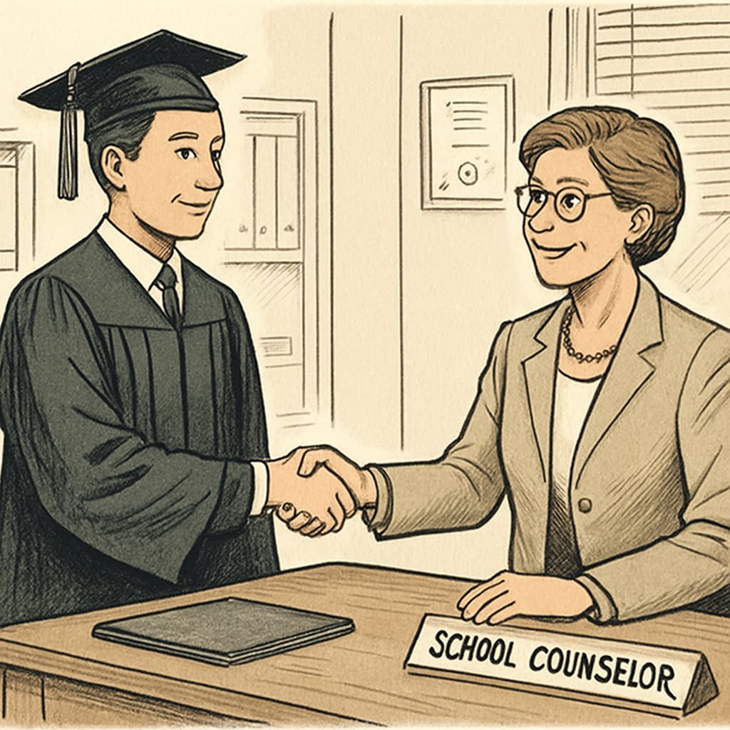 Graduate student meeting with a school counselor for an interview.
