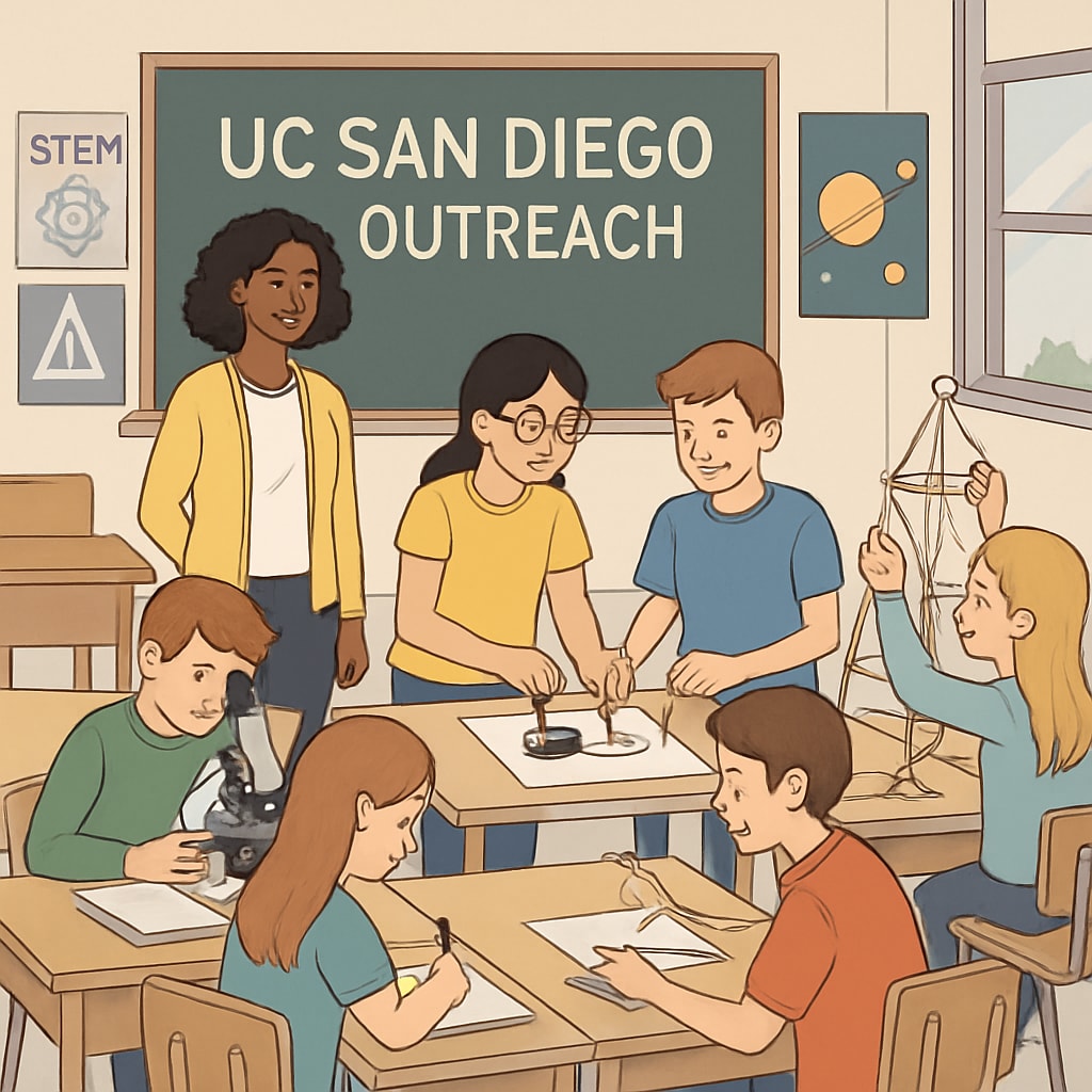 Students in a K12 classroom engaged in STEM activities, highlighting UC San Diego’s outreach programs. K12 classroom STEM activities linked to UC San Diego programs