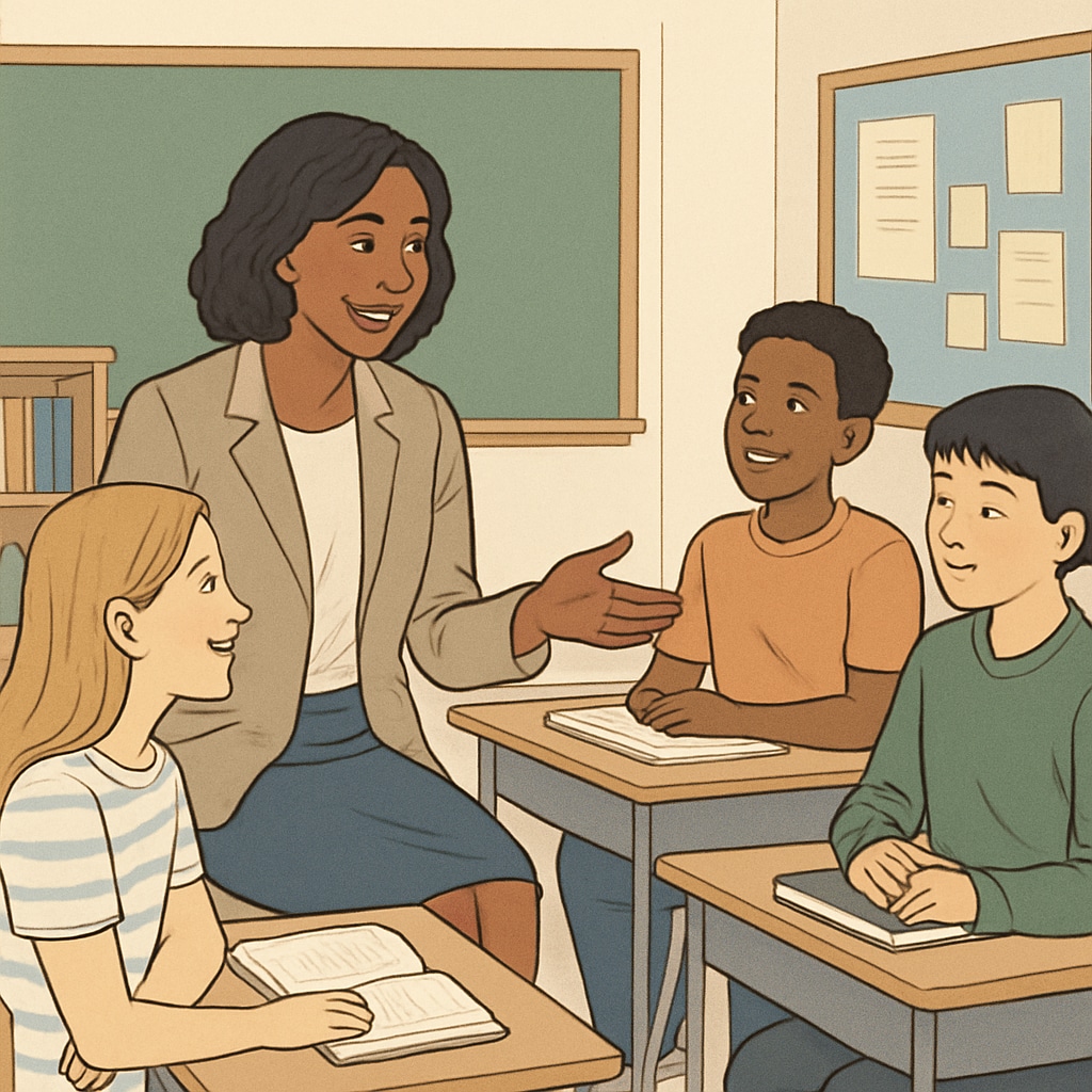 School counselor interacting with students to provide guidance.