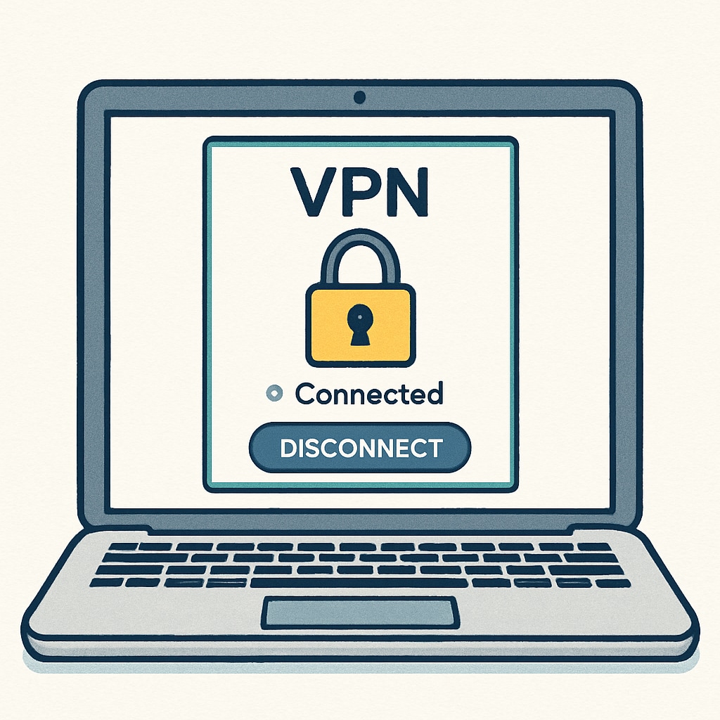 VPN privacy interface on a laptop screen in relation to UK’s age verification law.