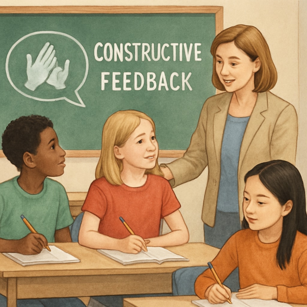 A teacher providing constructive feedback, promoting empathy in education.