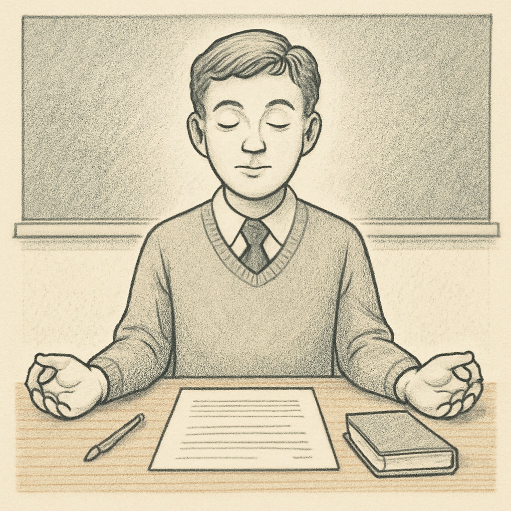 Student managing exam anxiety through relaxation techniques.