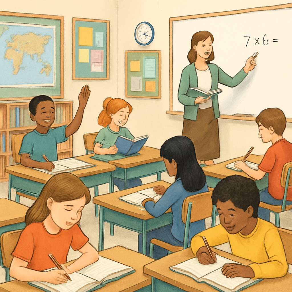 Students in a year-round school classroom actively participating in lessons.