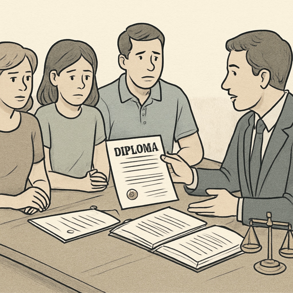 Family seeking legal advice on home education diploma issues.