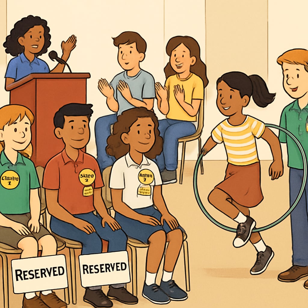 Students at a school event showing visible economic-based privileges.